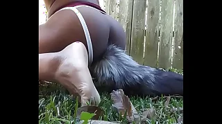 Sissy Linty Boy Fox Tail Twerks Outside
